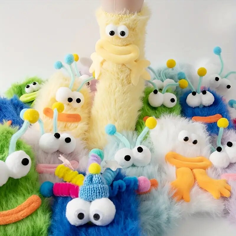 Coral velvet three-dimensional quirky socks