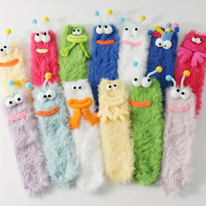 Coral velvet three-dimensional quirky socks