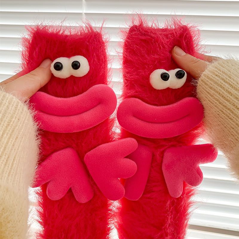 Coral velvet three-dimensional quirky socks