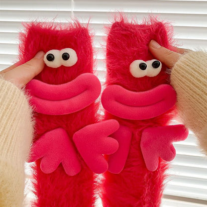 Coral velvet three-dimensional quirky socks